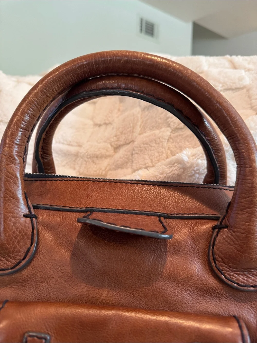 Chloe Whiskey Brown Leather Satchel with Front Buckle Pocket